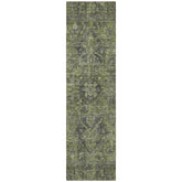8' Runner Moss Green and Gray Oriental Washable Non Skid Indoor Outdoor Runner Rug